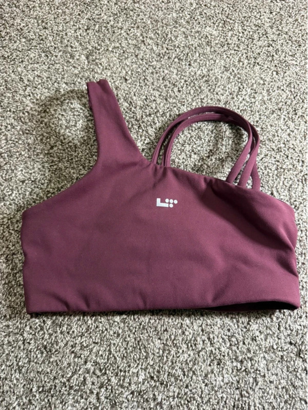 LSKD Women’s XS Burgundy Asymmetric Strappy Sports Bra Gym Workout Activewear